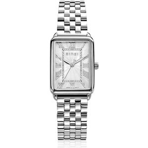 ZINZI Elegance horloge witte wijzerplaat en rechthoekige kast stalen schakelband 28mm extra dun ZIW1906