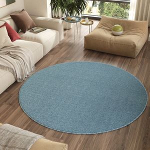 Tapiso Nizza Rond Vloerkleed Blauw Antislip Waasbaar Laagpolig Tapijt Kleed Maat- 100x100