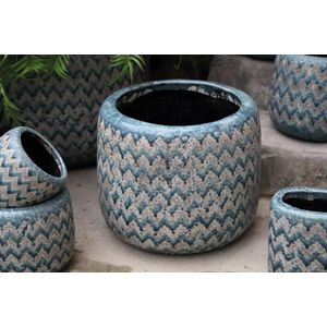 PTMD jasper blauw keramieke pot golvend patroon | 22 x 12 x 18 hoog