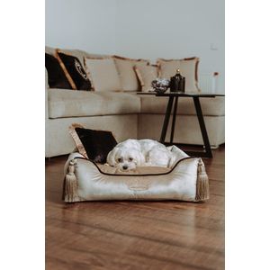 Luxe fluwelen vierkant huisdierenbed - Hondenbed - Velvet Dog Bed - Wasbaar - Beige S