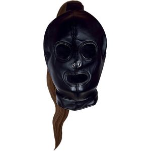 Shots - Ouch! OU889BRN - Mask with Brown Ponytail - Black