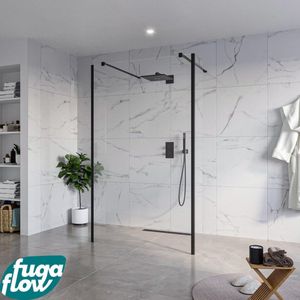 FugaFlow Eccelente Vetro Vrijstaande inloopdouche badkamer - 120x200cm - Helder - antikalk - 8mm veiligheidsglas - 2 zijwanden 40cm - met wandarmen en hoekprofielen - Zwart mat -