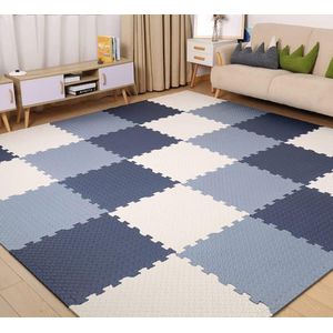 8 puzzels EVA-schuim baby puzzelmat kruipmat kindertapijt speelmat antislip vloerbeschermingsmat 30 x 30 x 1,2 cm, trainingsmatten yogamatten wit + marineblauw + lichtblauw