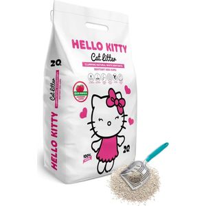 HELLO KITTY 20LT FIJNKORRELIGE WITTE BENTONIET AARDBEI GEURENDE KATTENBAKVULLING