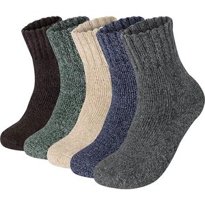 5 paar merinowollen sokken heren dikke thermische sokken winter antislip sokken katoen warme ademende wol mannen café blauw beige EU 38-45