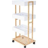 HS Collection Keukentrolley - 32 x 32 x 82 cm - wit - bamboe hout - badkamer trolley