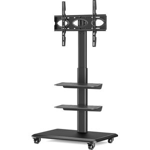 Oprolbare TV-standaard met wieltjes voor 26-65 inch televisie - Draaibaar en in hoogte verstelbaar - Zwart - Max. 35 kg - Vesa 400 tv standaard verrijdbaar