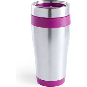 Warmhoudbeker/thermos isoleer koffiebeker/mok - RVS - zilver/roze - 450 ml - Reisbeker