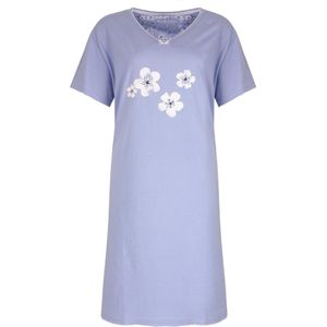 Tenderness Dames Nachthemd Slaapkleedje - Bloemenprint - 100% Gekamde Katoen - Licht Blauw - Copy - Maat XXL