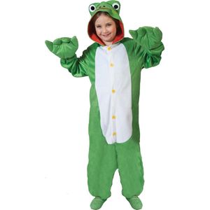 Funny Fashion - Kikker Kostuum - Kikker Onesie Karel Kind Kostuum - Groen - Maat 116 - Carnavalskleding - Verkleedkleding