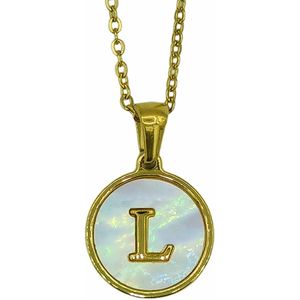 Initiaal Ketting - Letter L in Parelmoer Coin hanger - Premium Staal