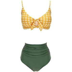 Bikini Sexy Theedoek Deluxe - Knoop - Geel met groen - Prachtige design - Zwemkleding - Dames