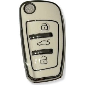 Autosleutel Hoesje Geschikt Voor Audi, A1, A3, A4, A5, Q3, Q5, Q7, TT ALLROAD 2005 - 2016 Wit - Zilver