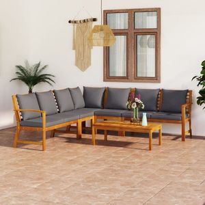 The Living Store Loungeset - Acaciahout - Donkergrijs - 6-delig - 100x50x33cm