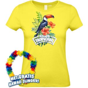 Dames t-shirt Toekan Tropical | Toppers in Concert 2024 | Club Tropicana | Hawaii Shirt | Ibiza Kleding | Lichtgeel Dames | maat S