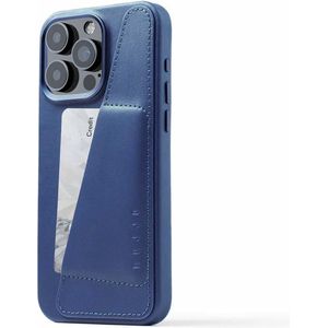 Mujjo - Full Leather Wallet geschikt voor iPhone 15 Pro Max - blauw