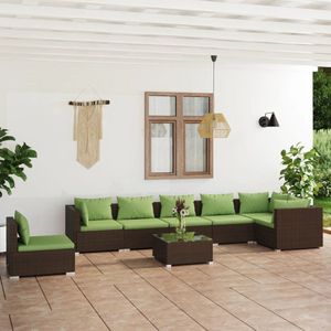 The Living Store Loungeset - Bruin - PE-Rattan - 7 zitkussens - 10 rugkussens - Modulair design