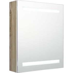 vidaXL - Badkamerkast - met - spiegel - en - LED - 50x14x60 - cm - wit - eikenkleurig