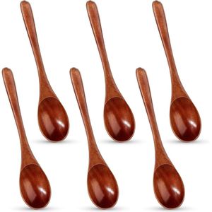Houten lepels - Set van 6 stuks - Handgemaakt - 14,8 cm - Voor dessert, soep, honing en koffie
