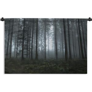 Wandkleed Mistig bos - Donker en mistig bos Wandkleed katoen 90x60 cm - Wandtapijt met foto