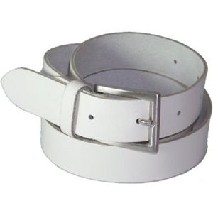 Extra lange 100% Leren Riem, 3 cm. Breed, taillemaat 135 cm. Wit.