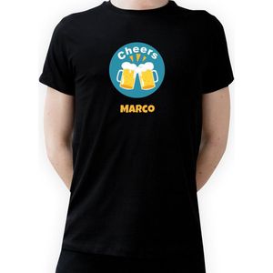 T-shirt met naam Marco|Fotofabriek T-shirt Cheers |Zwart T-shirt maat S| T-shirt met print (S)(Unisex)