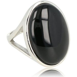 My Bendel Zilverkleurige statement ring met Onyx edelsteen - Unieke statement ring voor dames met Green Agate edelsteen - Met luxe cadeauverpakking