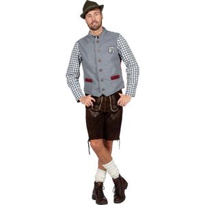 Wilbers & Wilbers - Boeren Tirol & Oktoberfest Kostuum - Hirsch Oktoberfest Vest Grijs Man - Rood, Grijs - Maat 58 - Bierfeest - Verkleedkleding