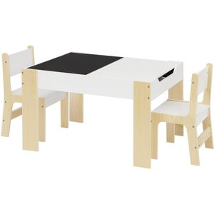 Kindertafel - Kindertafel en Stoelen Set - Kindertafel en Stoelen Set – Kindermeubilair met Opbergruimte – Tekentafel & Studie Bureau – Voor Kids & Kleuterschool – 81,5x48x60,5 cm – Wit & Lichte Eik