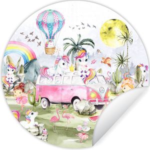 Behangsticker kinderen - Behangsticker tekening - Unicorn - Regenboog - Kinderen - Meiden - Auto - 120x120 cm - Decoratie voor kinderkamers