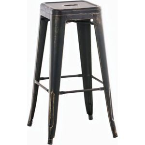 Barkruk Recto - Zonder rugleuning - Set van 1 - Antiek - Ergonomisch - Barstoelen voor keuken of kantine - Zwart/goud - Metaal - Zithoogte 77cm