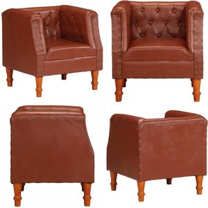 vidaXL Fauteuil echt leer bruin - Fauteuil - Fauteuils - Leer - Leren