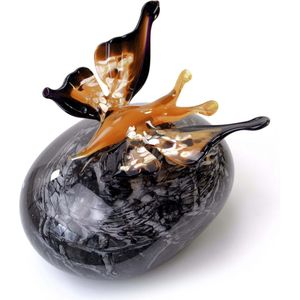Mini Urn Grijze Steen Oranje Vlinder - ""Aurelia"" - Urnen voor Thuis - Urn met Decoratie - Glazen Urnen kopen