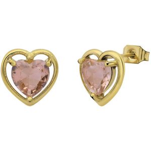 Lucardi - Dames Stalen goldplated oorknop vintage hart roze zirk - Oorbellen - Staal - Goudkleurig
