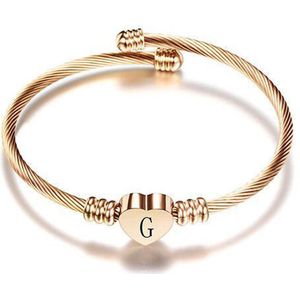 24/7 Jewelry Collection Hart Armband met Letter - Bangle - Initiaal - Rosé Goudkleurig - Letter G