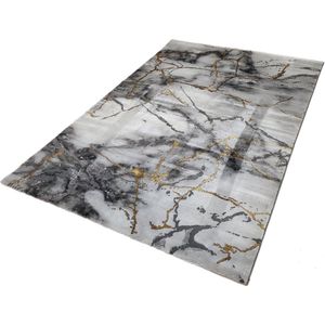 Flycarpets Carrara Modern Vloerkleed - Marmer Design - Kleur: Grijs / Goud - Afmeting: 120x170 cm