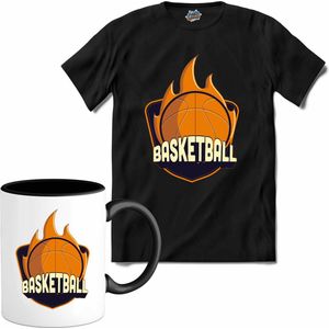 Basketball | Basketbal - Sport - Basketball - T-Shirt met mok - Unisex - Zwart - Maat XXL
