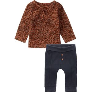 Noppies - Kledingset - 2delig - Broek Antraciet grijs - Shirt Roestbruin met panterprint - Maat 68