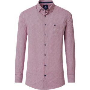 Redmond comfort fit overhemd - popeline - blauw met wit en rood dessin - Strijkvriendelijk - Boordmaat: 51 - 52