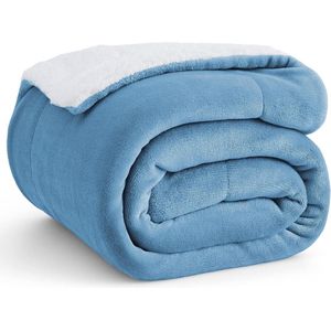 deken fleece microvezel voor bed en bank Lichtblauw 150x200cm, super zachte donzige deken voor woonkamer en slaapkamer