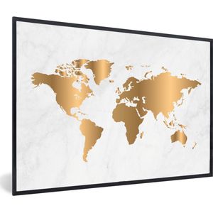 Fotolijst incl. Poster - Wereldkaart - Goud - Marmerlook - Luxe - Design - 60x40 cm - Posterlijst