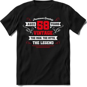 58 Jaar Legend - Feest kado T-Shirt Heren / Dames - Wit / Rood - Perfect Verjaardag Cadeau Shirt - grappige Spreuken, Zinnen en Teksten. Maat M