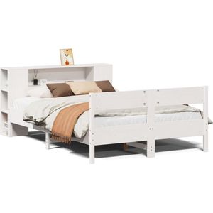 vidaXL - Bed - met - boekenkast - zonder - matras - grenenhout - wit - 150x200 - cm