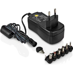 Universele AC-voedingsadapter - T/m 12 Volt - 93 x 46 x 73 mm - Zwart - Allteq
