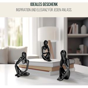 Happilax Sculptuur Decoratieve Woonkamer - Set van 3 - Abstracte Sculpturen als Kunstdecoratie voor Woonkamer en Kantoor - Modern Design voor Interieur - Hars, Gemakkelijk schoon te maken - 7,5x13x6 cm - Zwart