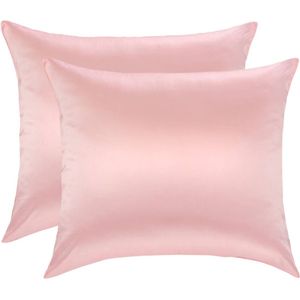 Voordeelset 2x 100% Zijden kussensloop Roze Hotelsluiting - 19MM - 80x80cm