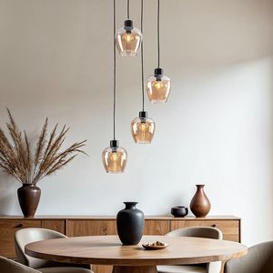 LumenXL - Eetkamer hanglamp Raleigh - Amber glas - 4-lichts - E14