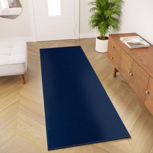 Tapiso Mono Loper Kleed Navy Effen Gang Laagppolig Vloerkleed Maat- 100x650