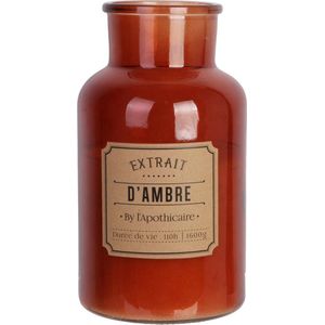 Extra Grote Luxe Apothekerskaars Amber Geur - 26 cm Hoog - Handgemaakte Parfumkaars in Klassieke Glazen Pot - 110 Branduren - Donker Roze