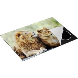 Chefcare Inductie Beschermer Leeuw en Leeuwin in het Groene Wild - 76x51,5 cm - Afdekplaat Inductie - Kookplaat Beschermer - Inductie Mat